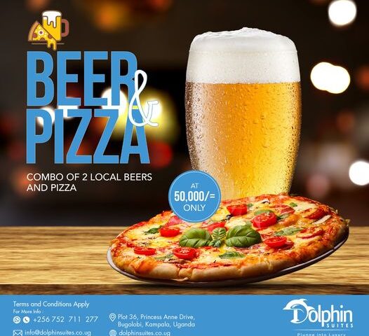 Heavy Cravings? Enjoy Dolphin Suites’ Pizza And Beer Combo At Only UGX 50K